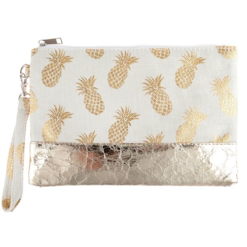 🪷PINEAPPLE Gold Metallic Print Wristlet